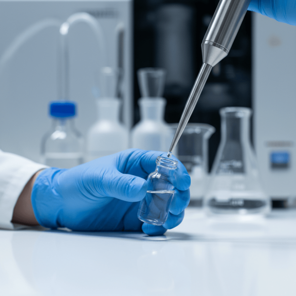 qualité produit CBD, technicien de laboratoire réalisant une analyse qualité sur échantillon de CBD avec équipement de chromatographie