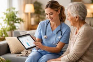 découvrez la tablette tactile innovante conçue pour accompagner les infirmières lors de leurs tournées de soins à domicile, améliorant efficacité et suivi des patients.