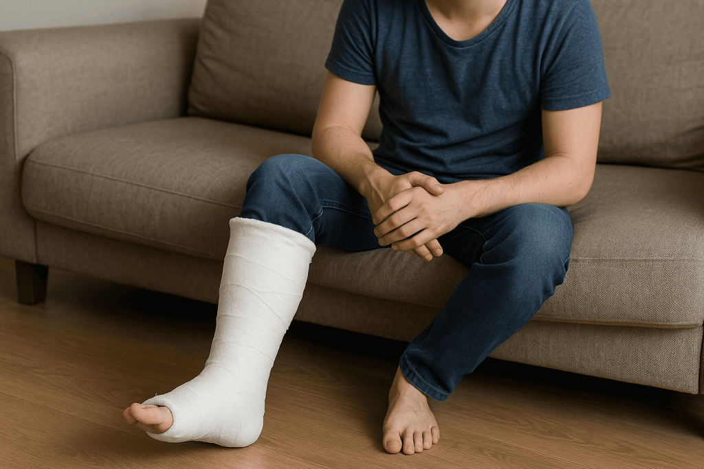 Jambe fracturée avec un plâtre